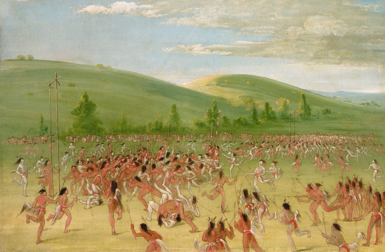 Choctawien pallopeli - pallo ylöspäin tekijältä George Catlin