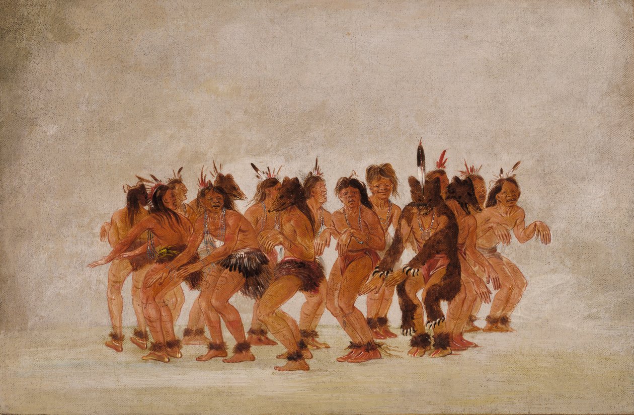 Karhutanssi, valmistautuminen karhunmetsästykseen, 1835-1837. tekijältä George Catlin