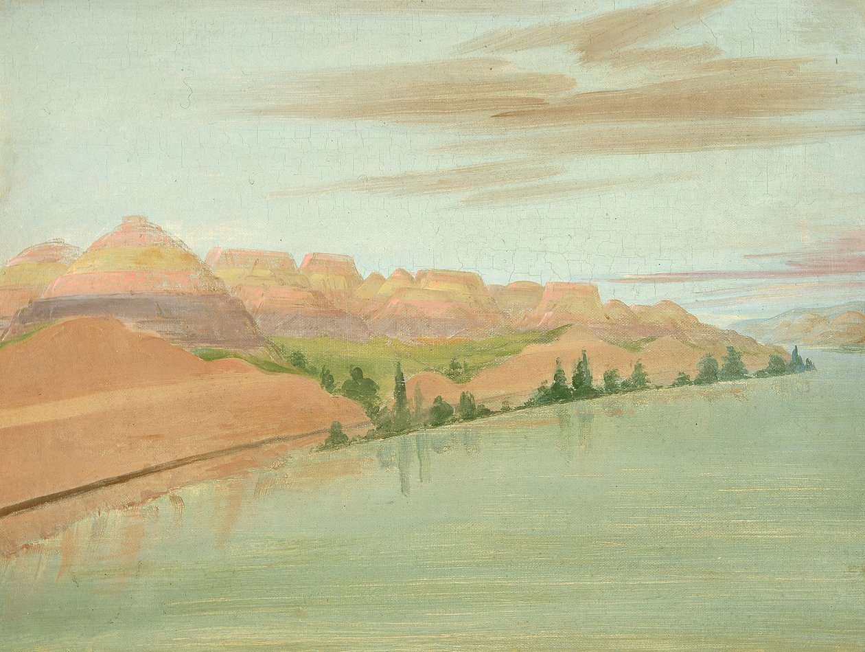 Kaunis Clay Bluffs, 1900 mailia St. Louisin yläpuolella, 1832. tekijältä George Catlin