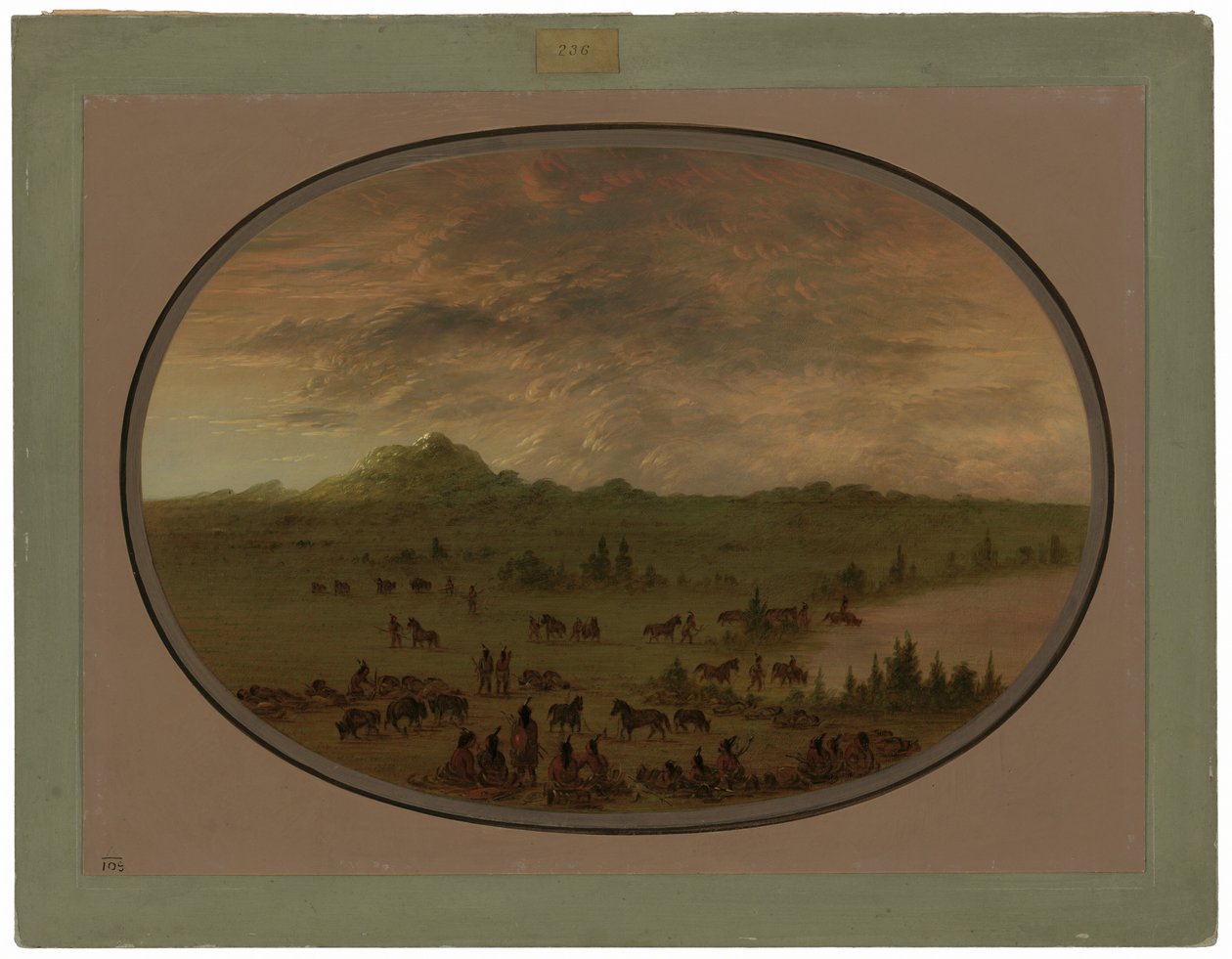 Sioux-sotajuhlien bivouac auringonnousussa tekijältä George Catlin
