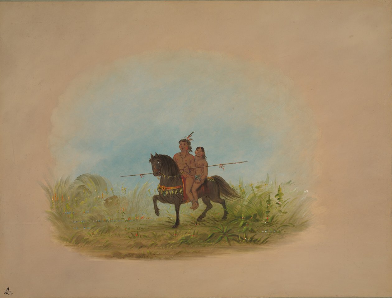 Morsian ja sulhanen hevosen selässä - Connibo, 18541869. tekijältä George Catlin