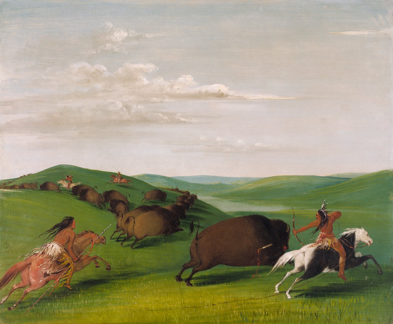 Buffalo Chase jousilla ja lansseilla, 1832-1833. tekijältä George Catlin