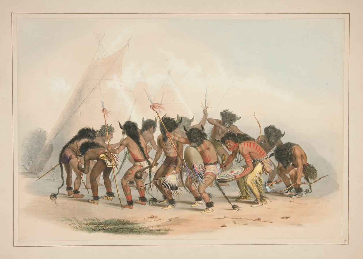 Buffalo Dance, pl. 8 Pohjois-Amerikan intiaaniportfoliosta tekijältä George Catlin
