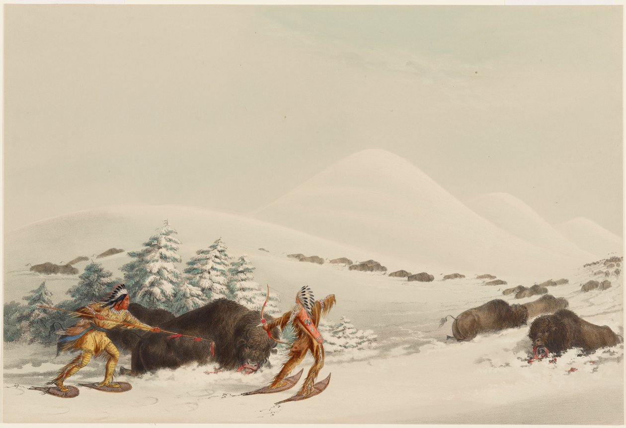 Biisoninmetsästys lumikengillä tekijältä George Catlin