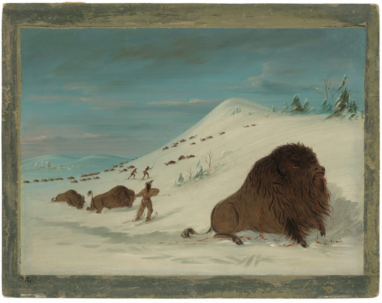 Buffalo Lancing in the Snow Drifts - Sioux tekijältä George Catlin