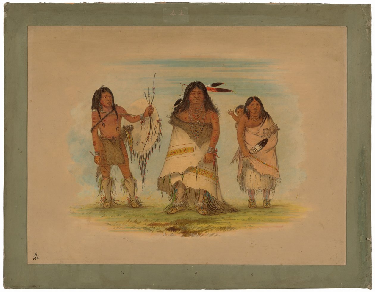 Comanche-päällikkö, hänen vaimonsa ja soturi tekijältä George Catlin