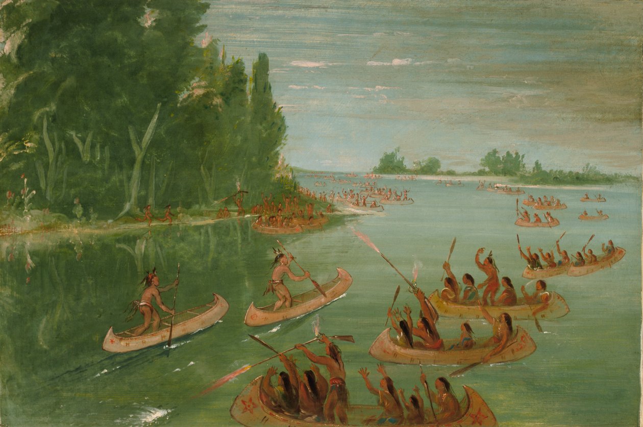 Kanoottikilpailu lähellä Sault Ste. Marie, 1836-1837. tekijältä George Catlin