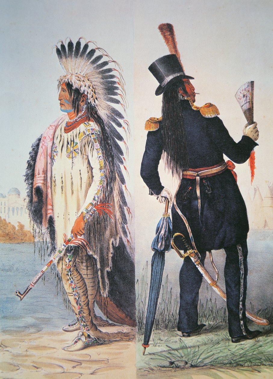Intiaanien sivilisaatio, noin 1833 (värilitografia). tekijältä George Catlin