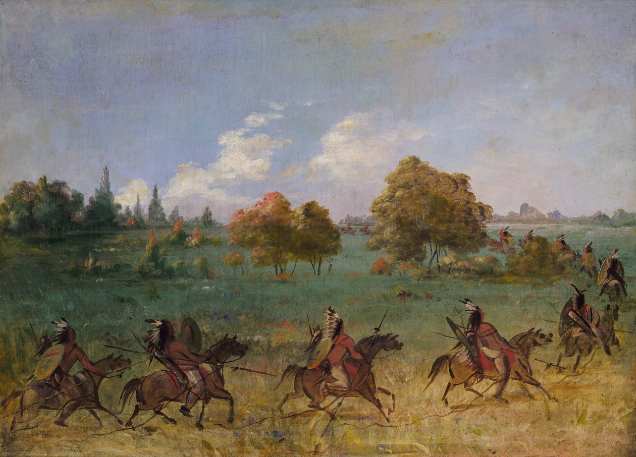 Komanssien sotajoukko marssilla, täysin varustautuneena tekijältä George Catlin