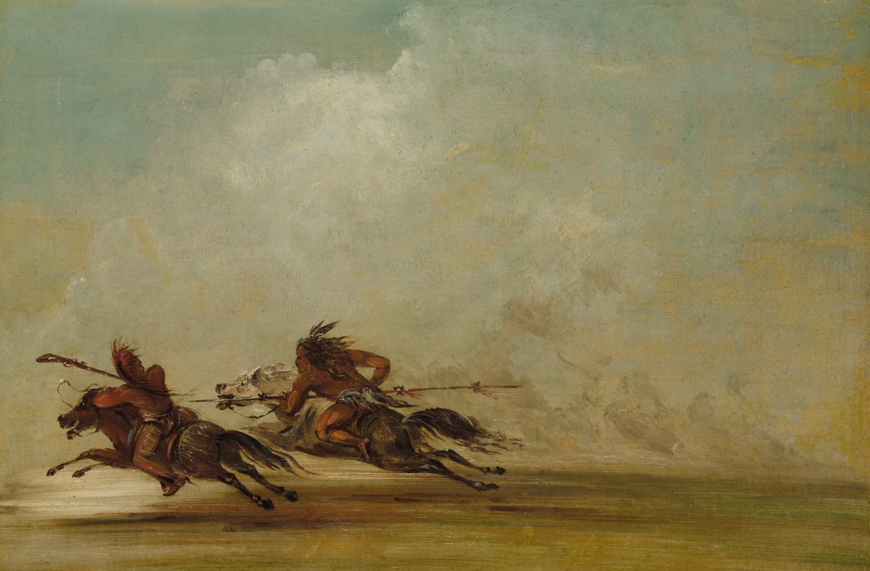 Comanche Warrior Lancing an Osage, täydellä nopeudella, 1837-1839. tekijältä George Catlin