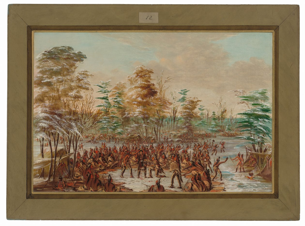 De Tonty hakee rauhaa irokeesikylässä.  2. tammikuuta 1680 tekijältä George Catlin