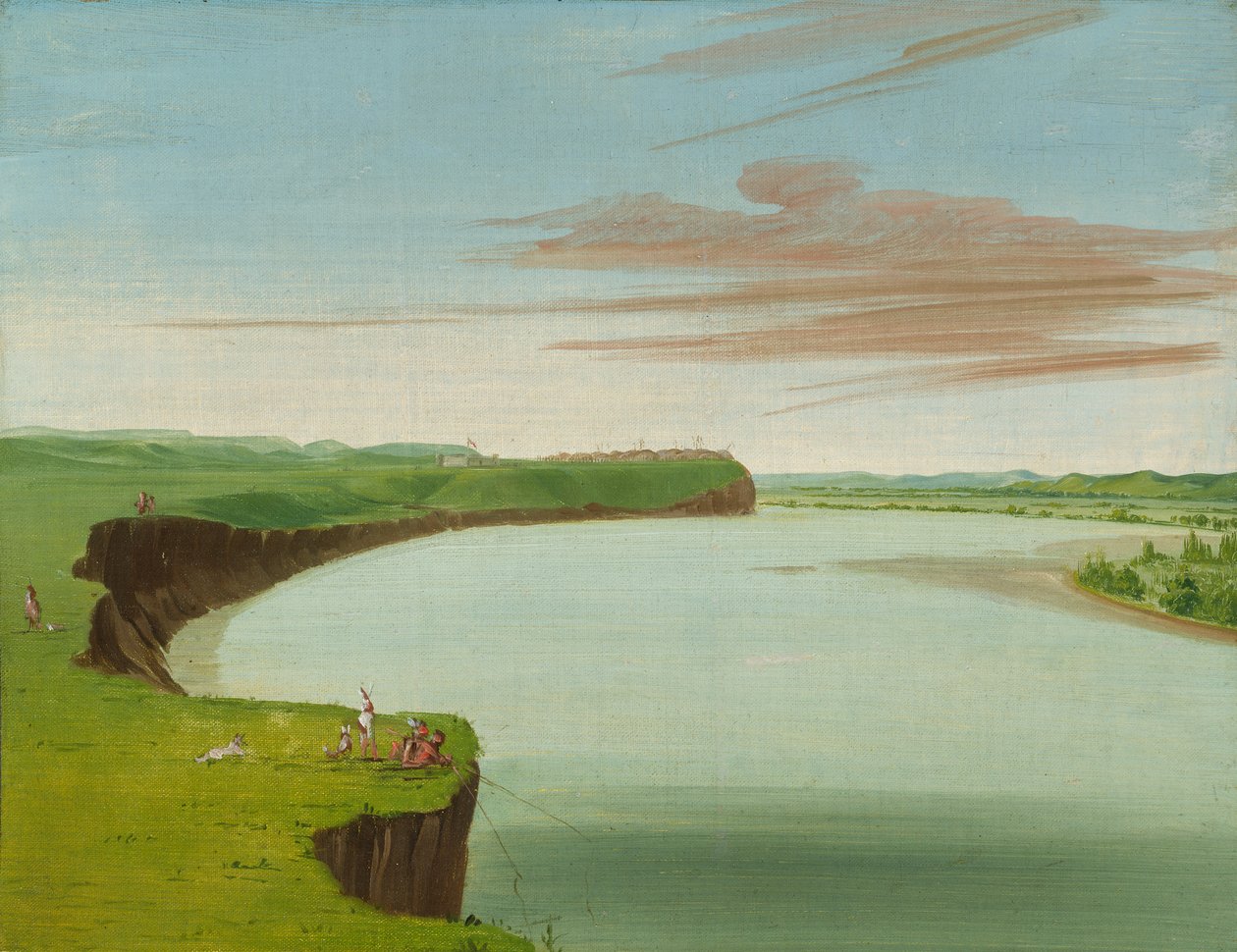 Kaukainen näkymä Mandanin kylään, 1832. tekijältä George Catlin