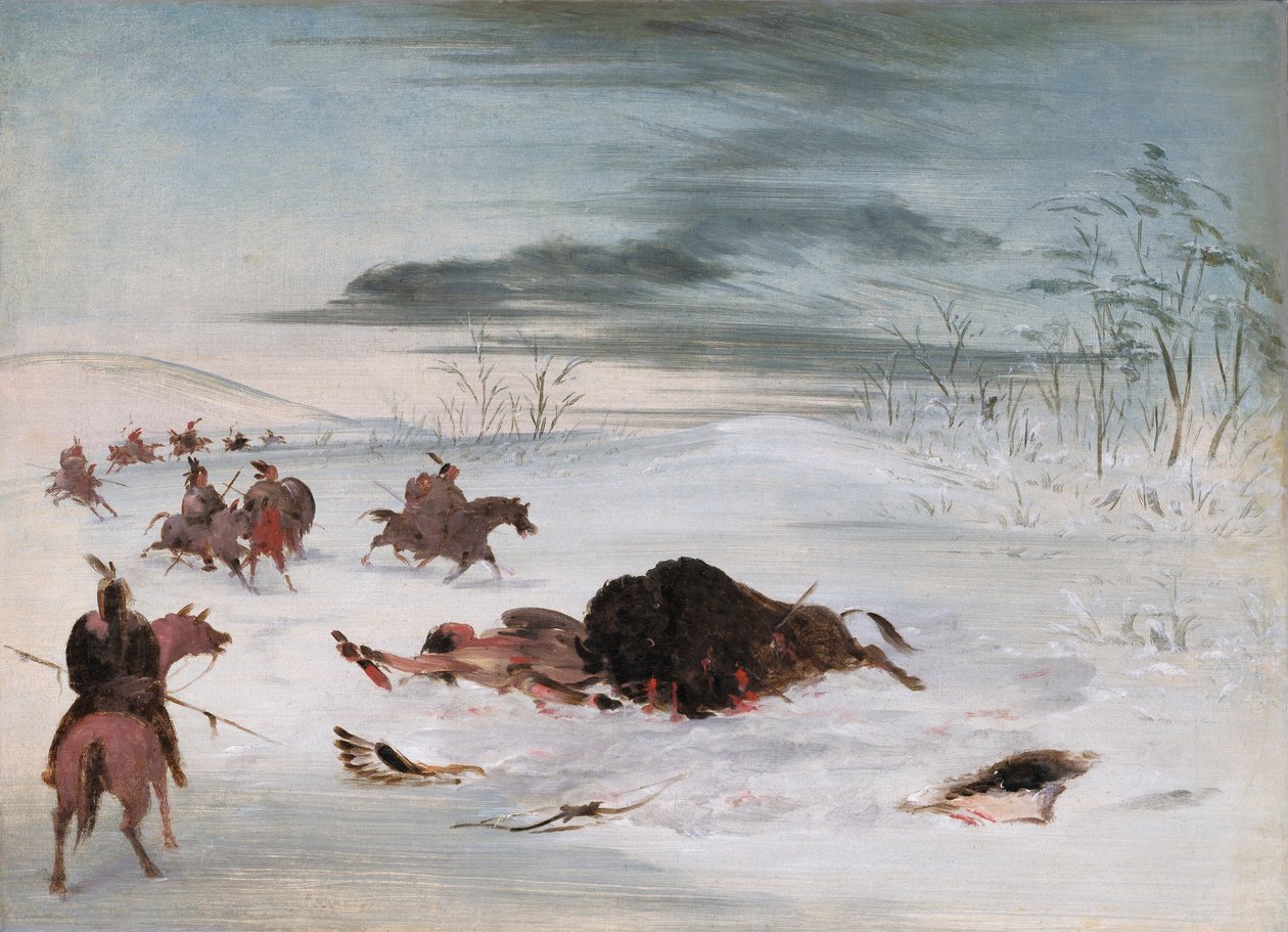 Kuoleva puhvelihärkä lumihangessa tekijältä George Catlin