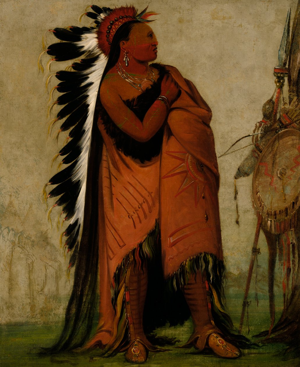 Eé-hee-a-duck-cée-a, Hän, joka sitoi hiuksensa ennen, 1832. tekijältä George Catlin