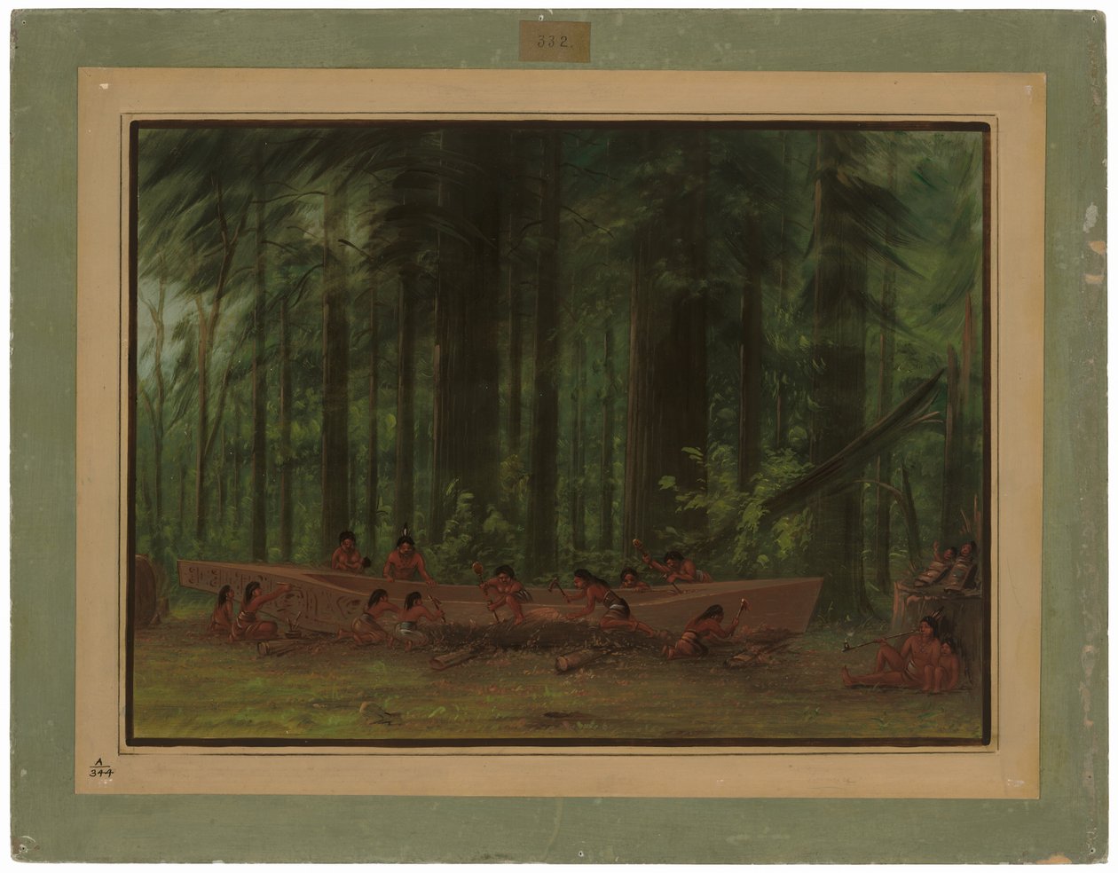 Kanootin kaivaminen - Nayas Indians tekijältä George Catlin