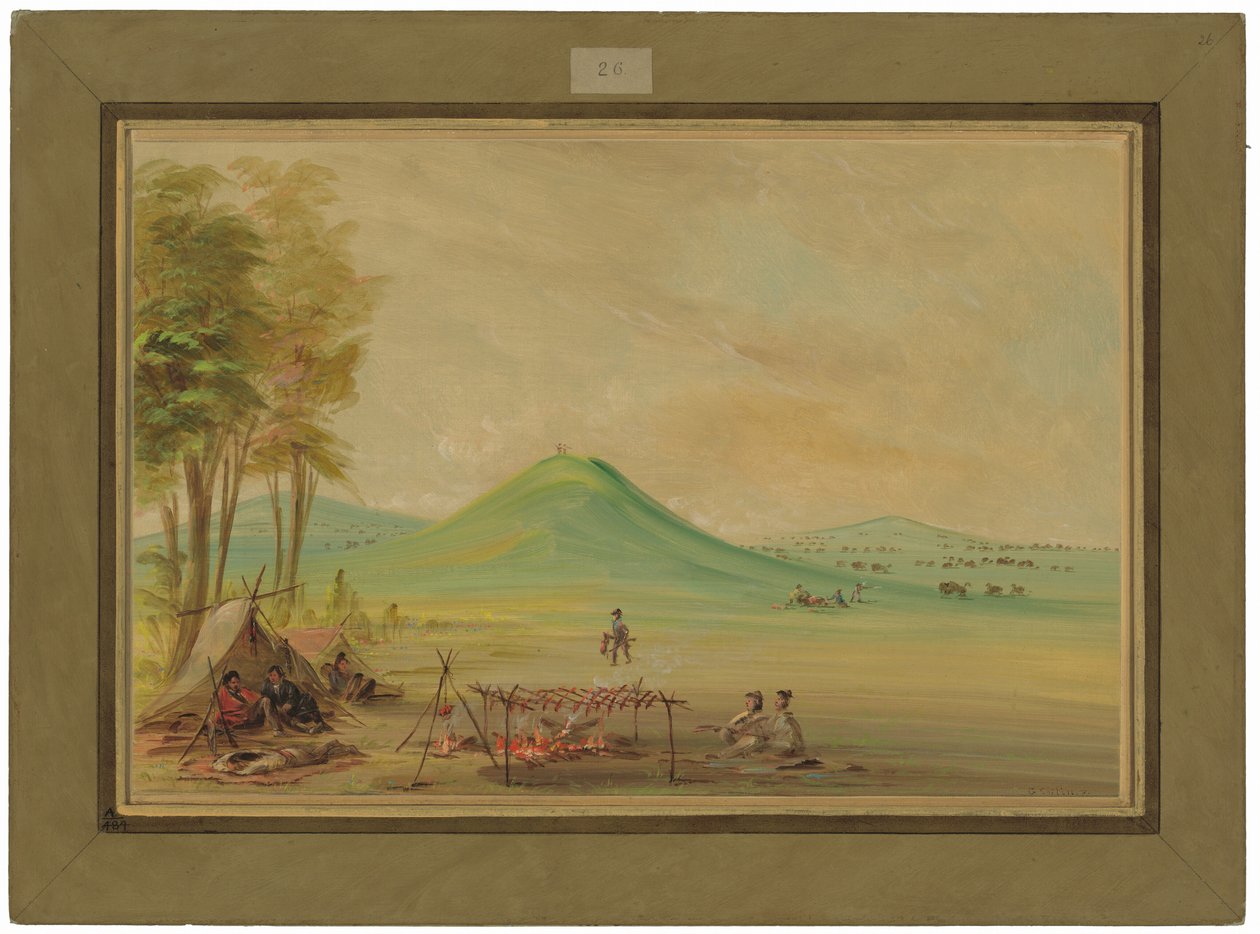 Retkikunta leiriytyi Teksasin preerialle.  Huhtikuu 1686 tekijältä George Catlin