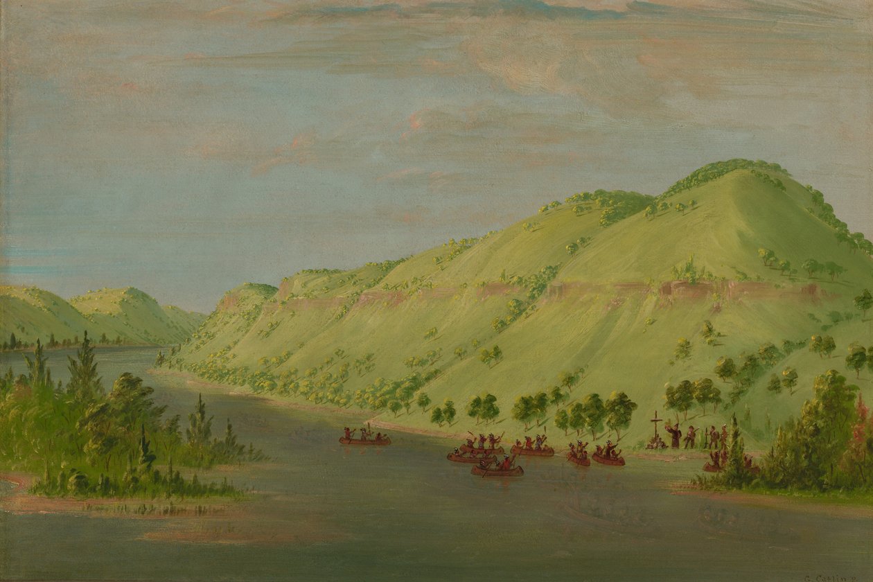 Isä Hennepin lähtee Mississippistä liittyäkseen La Salleen. 8. toukokuuta 1680, 18471848. tekijältä George Catlin