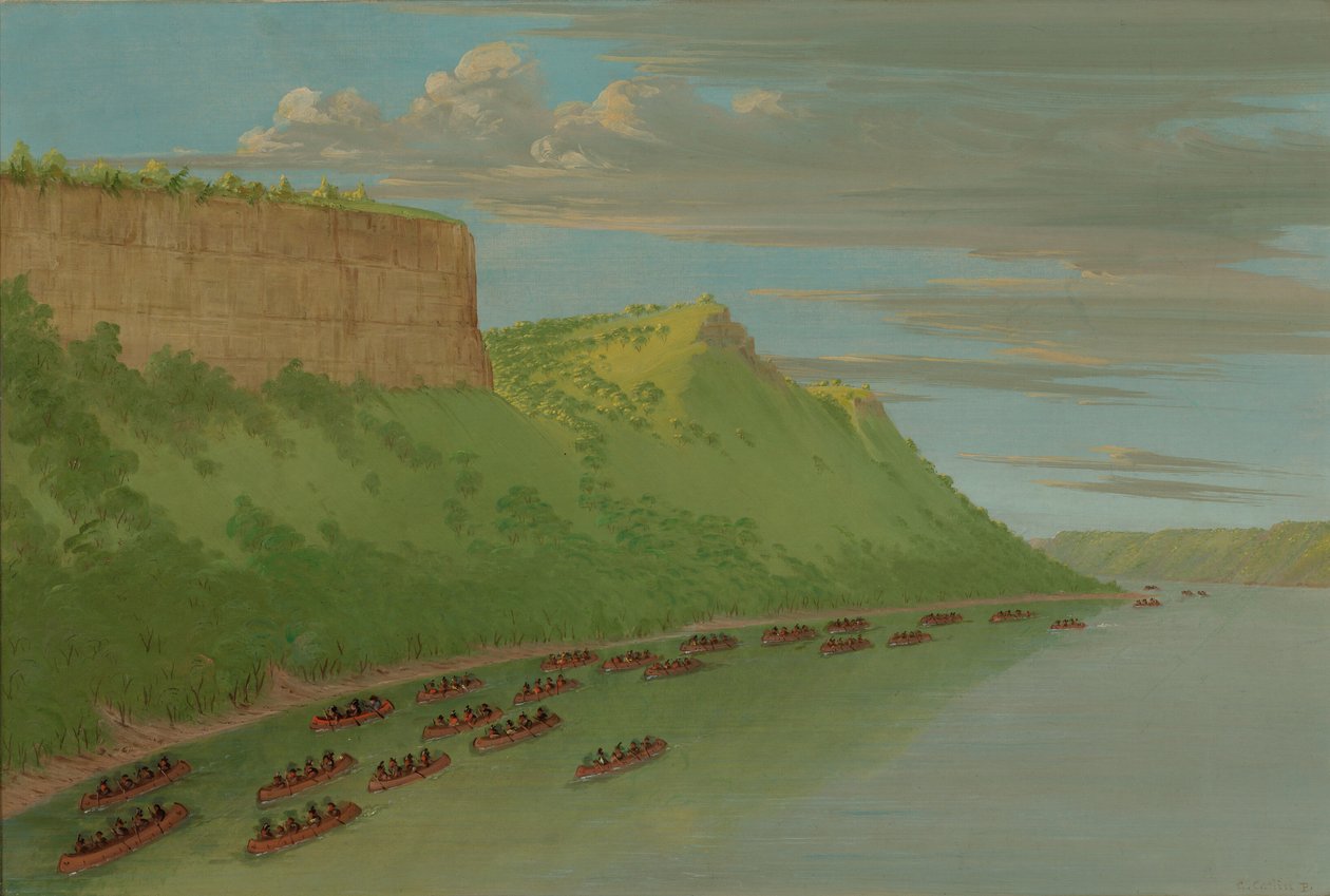 Isä Hennepin ja seuralaiset ohittavat rakastajan harppauksen. huhtikuuta 1680, 18471848. tekijältä George Catlin