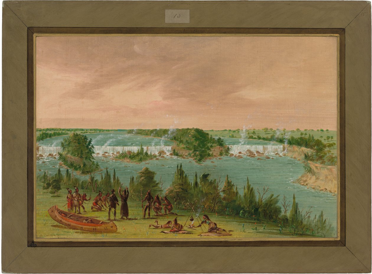 Isä Hennepin ja hänen seuralaisensa St. Anthonyn putouksilla. 1. toukokuuta 1680 tekijältä George Catlin