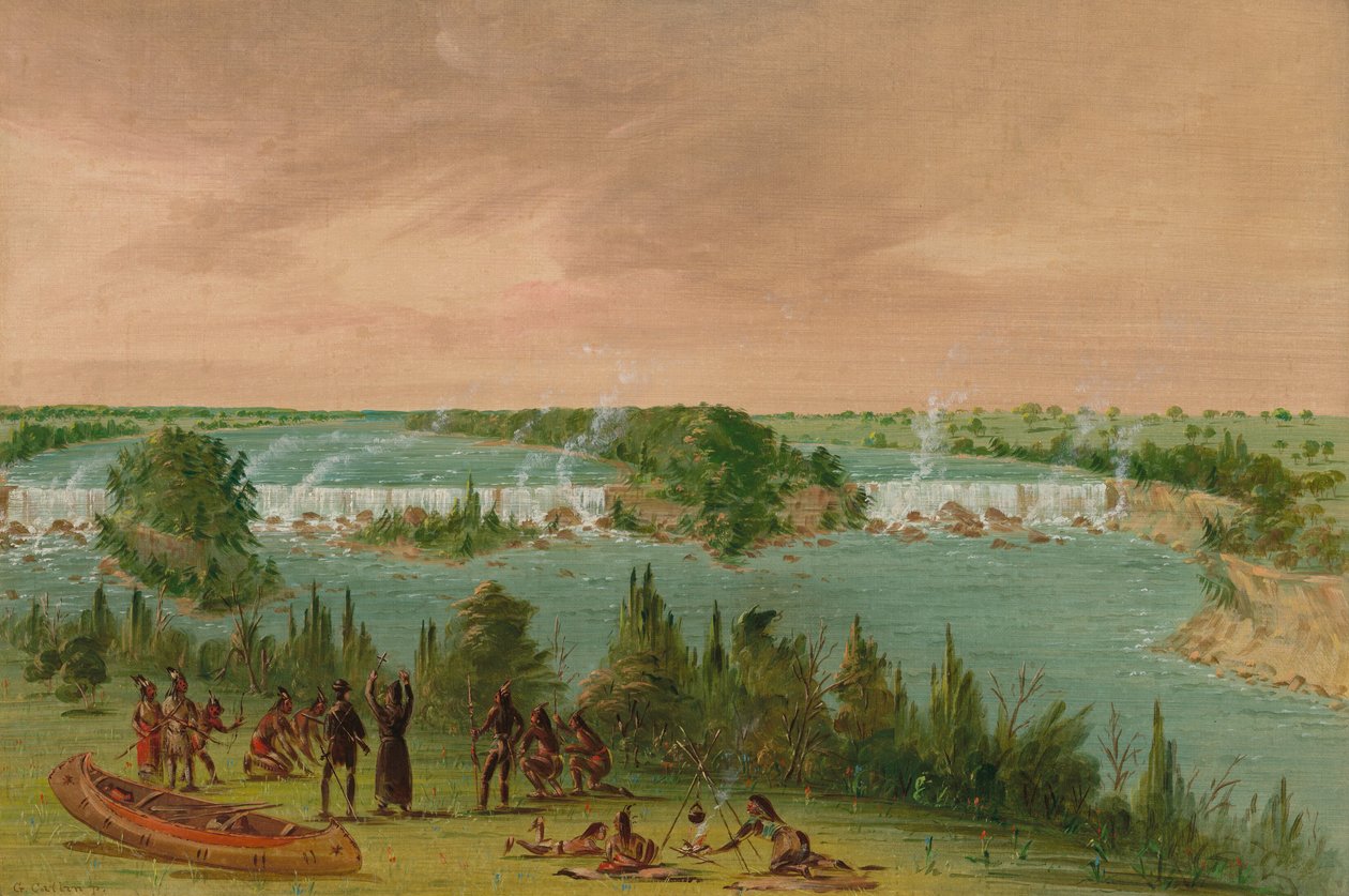 Isä Hennepin ja seuralaiset St. Anthonyn putouksilla. 1. toukokuuta 1680, 18471848. tekijältä George Catlin