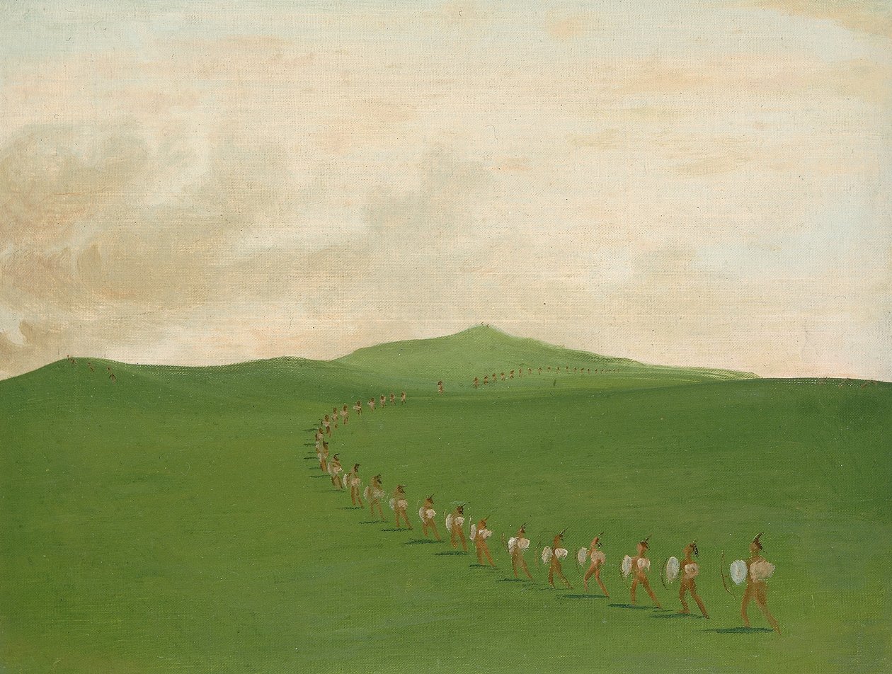 Jalkasotajoukko marssilla, Ylä-Missouri tekijältä George Catlin