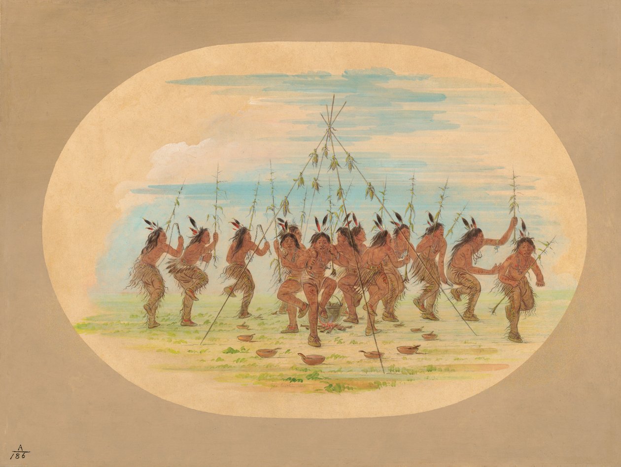 Green Corn Dance - Minatarrees, 1861. tekijältä George Catlin