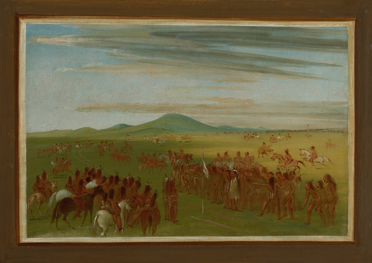 Hevosurheilu Mandanin kylän takana olevalla radalla tekijältä George Catlin