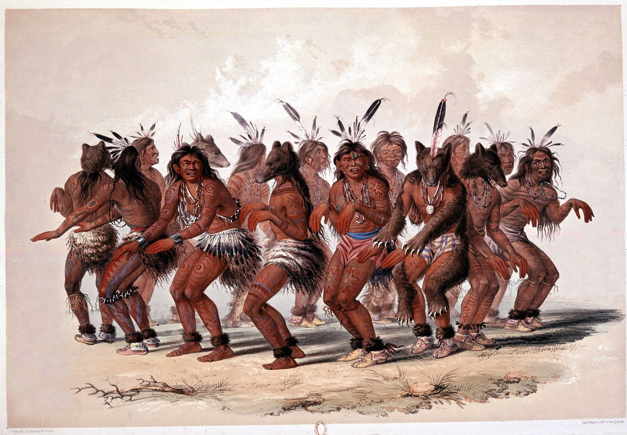 Indian Bear Dance - Litografia Georges Catlin tekijältä George Catlin