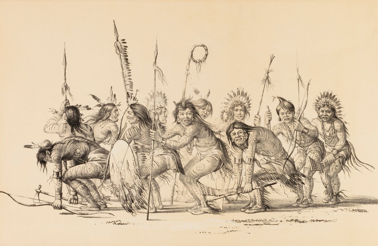 Intiaanit ympyrässä, tanssimassa - ei. 30 tekijältä George Catlin
