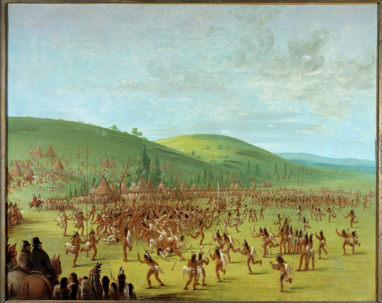 Amerikan intiaanit: "" Pallopeli intiaanien keskuudessa "" George Catlinin (1794-1872) maalaus 1835 Blerancourt, Musee Franco Amerikkalainen - Amerikan alkuperäiskansojen pallopeli. George Catlinin (1794-1872) maalaus tekijältä George Catlin