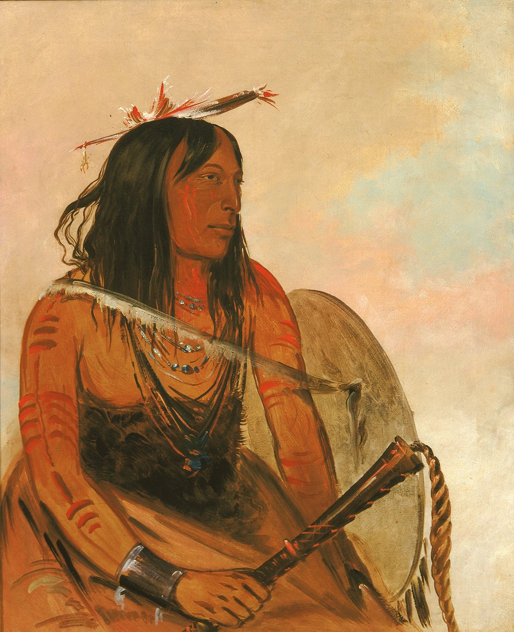 Ish-a-ró-yeh, He Who Carries a Wolf, a Distinguished Brave, 1834. finlandès tekijältä George Catlin