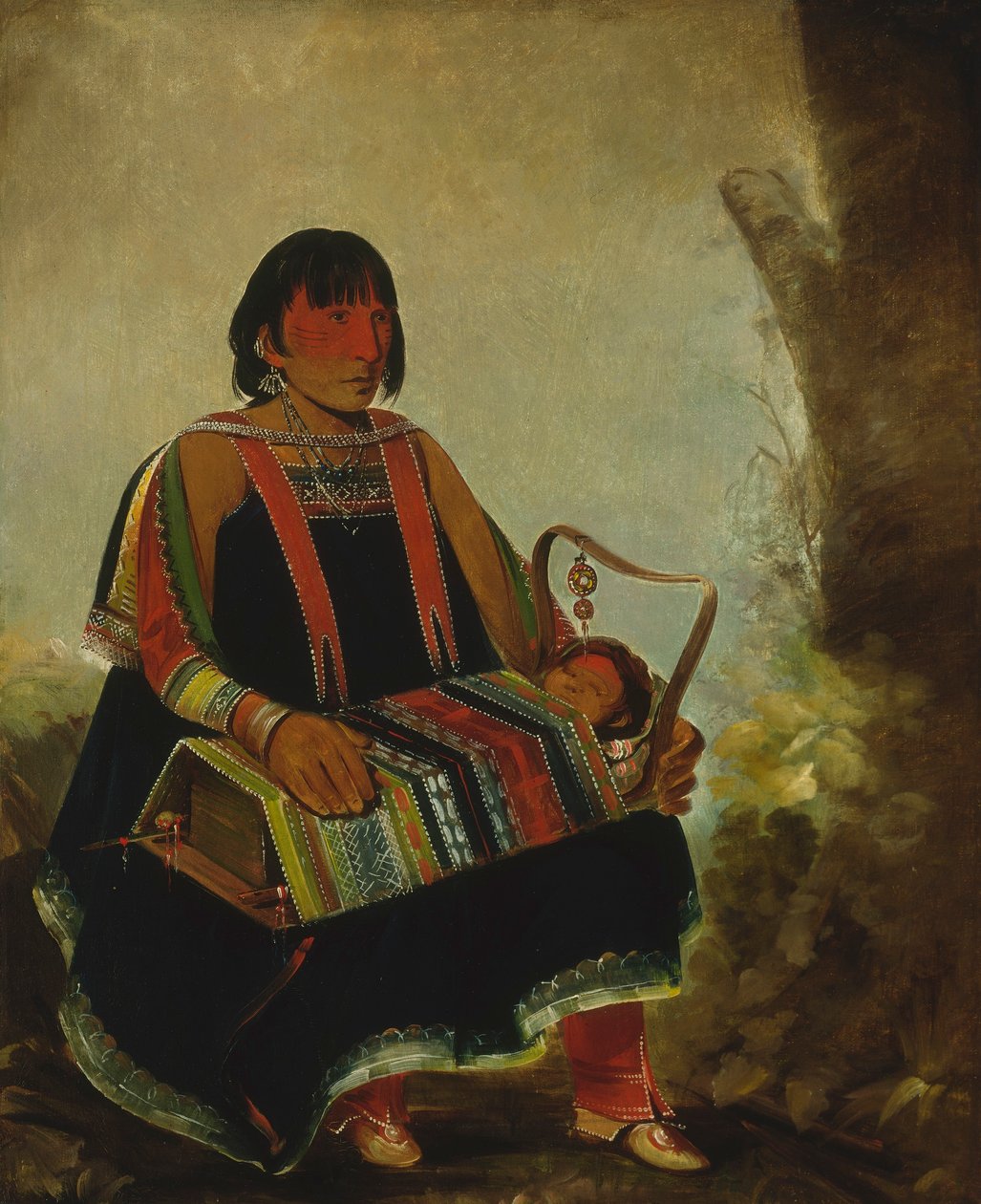 Jú-ah-kís-gaw, nainen lapsensa kanssa kehdossaan tekijältä George Catlin