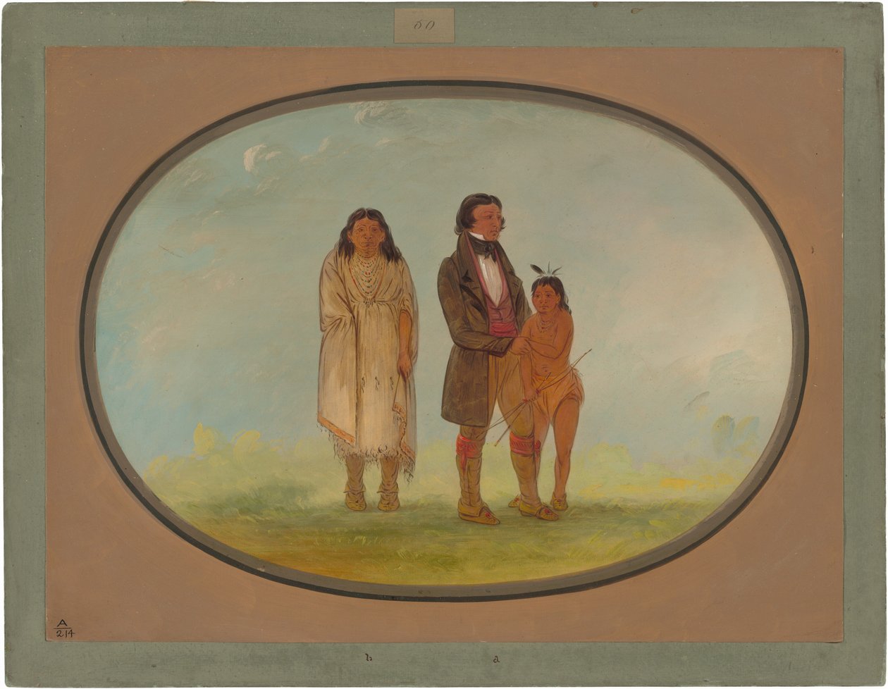 Kaskaskia päällikkö, hänen äitinsä ja poikansa tekijältä George Catlin