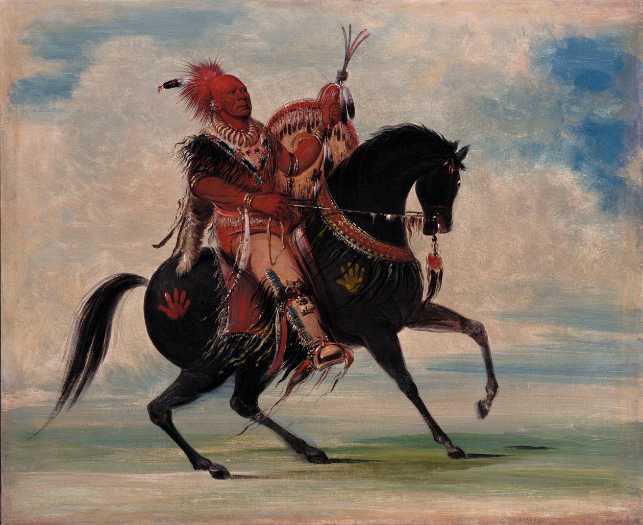 Kee-o-kúk, Valpas kettu, heimon päällikkö, hevosen selässä, 1835. tekijältä George Catlin