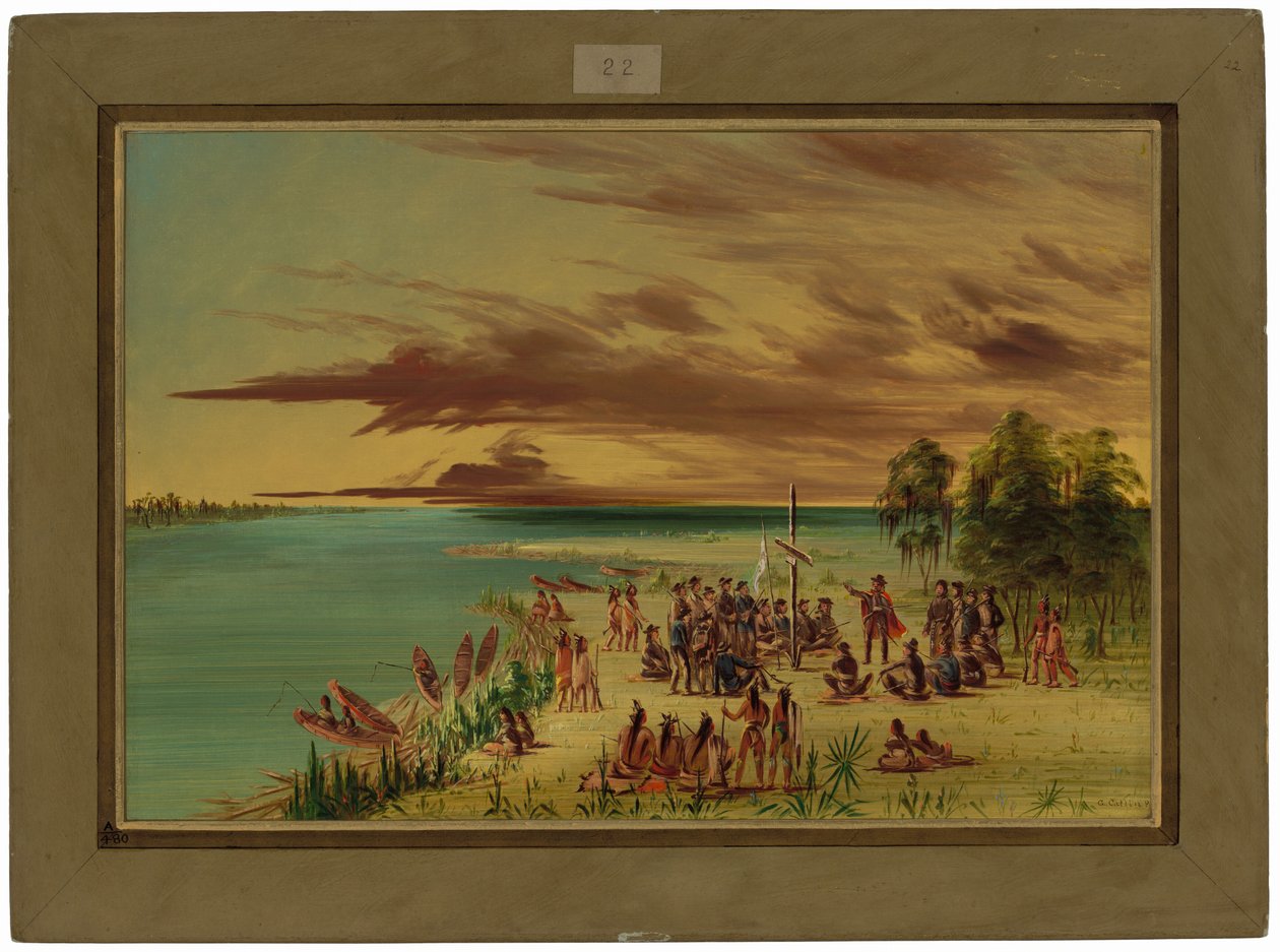 La Salle liittää Louisianan Ranskaan.  9. huhtikuuta 1682 tekijältä George Catlin