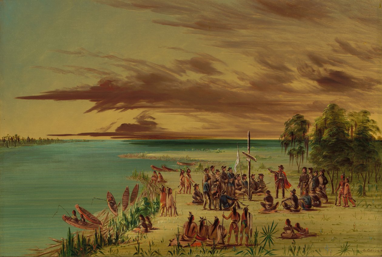 La Salle hakee Louisianaa Ranskalle. 9. huhtikuuta 1682, 18471848. tekijältä George Catlin