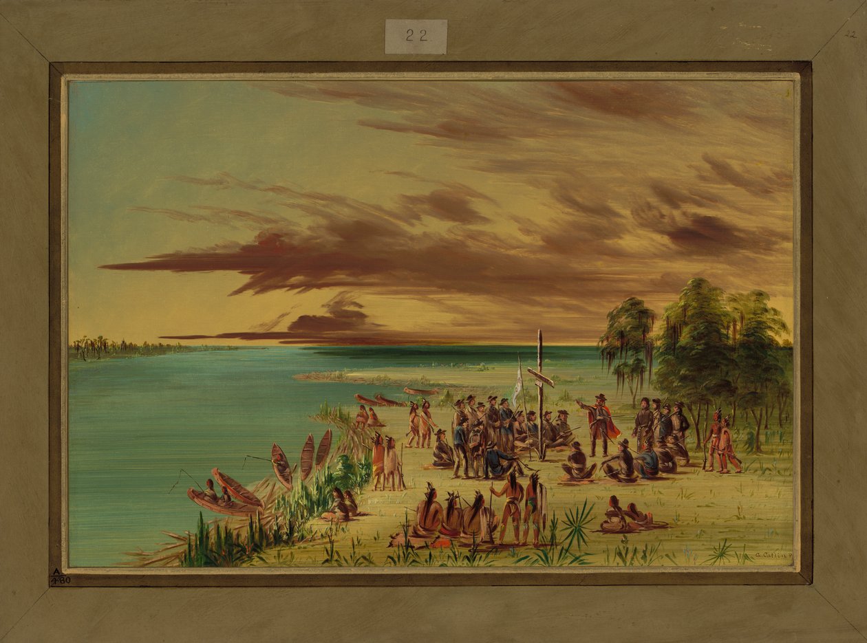 La Salle vaati Louisianaa Ranskalle, 9. huhtikuuta 1682, 1847-48 tekijältä George Catlin