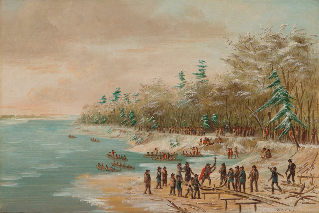 La Salle ajaa Griffinin ensimmäistä pulttia. 26. tammikuuta 1679, 18471848. tekijältä George Catlin