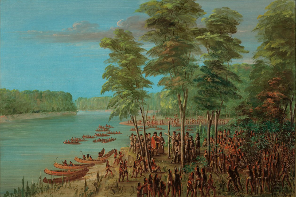 La Salle ottaa haltuunsa maan Arkansasin suulla. 10. maaliskuuta 1682, 18471848. tekijältä George Catlin
