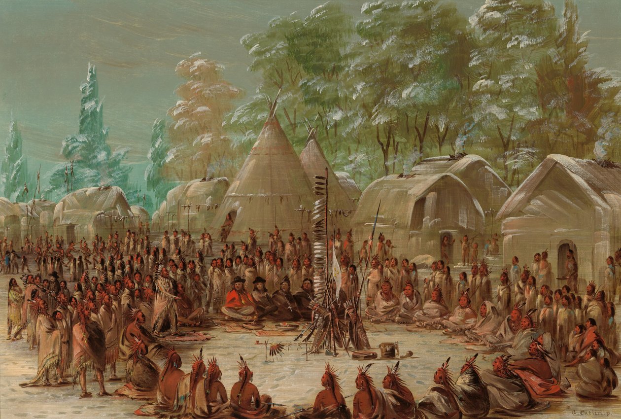 La Sallen juhlat Illinoisin kylässä. 2. tammikuuta 1680, 18471848. tekijältä George Catlin