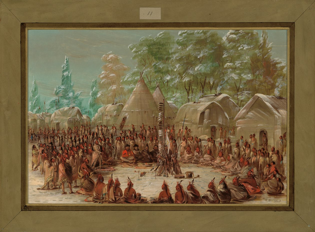 La Sallen juhlat Illinois Villagessa, 2. tammikuuta 1680, 1847-1848 tekijältä George Catlin