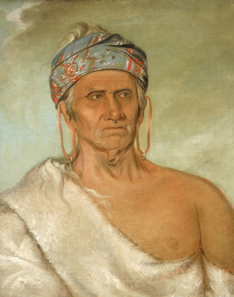 Lay-láw-she-kaw, menee jokea ylös, iäkäs päällikkö tekijältä George Catlin