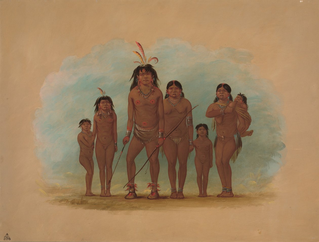 Lengua Chief, hänen kaksi vaimoaan ja neljä lasta, 18541869. tekijältä George Catlin