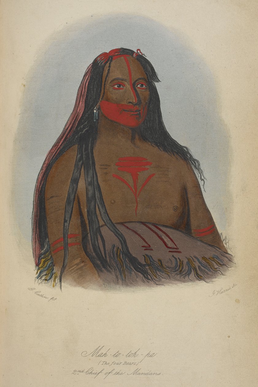 Mah-to-toh-pa (neljä karhua) Mandanien toinen päällikkö. tekijältä George Catlin
