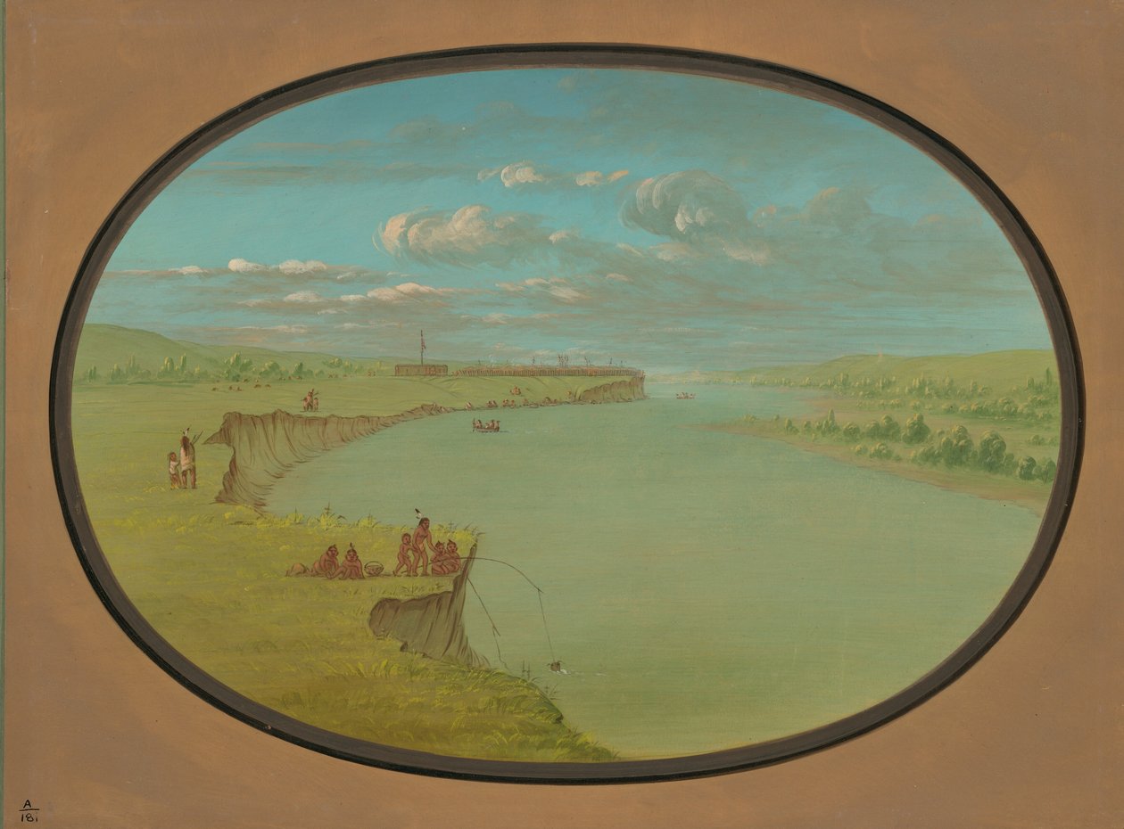 Mandan Village - Kaukainen näkymä, 18611869. tekijältä George Catlin