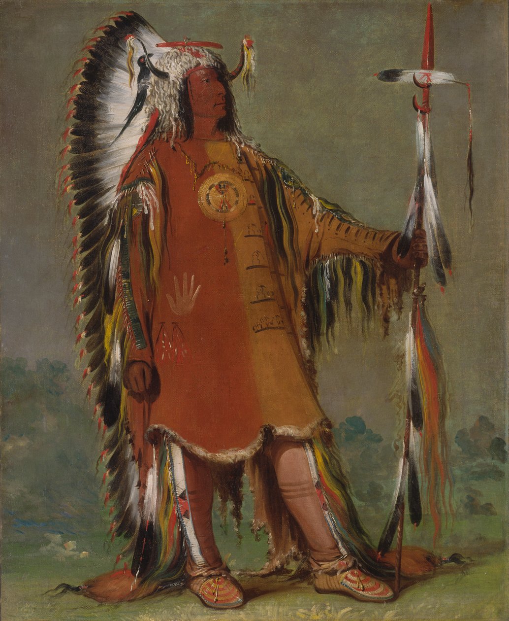 Máh-to-tóh-pa, neljä karhua, toinen päällikkö, täysissä mekossa, 1832. tekijältä George Catlin