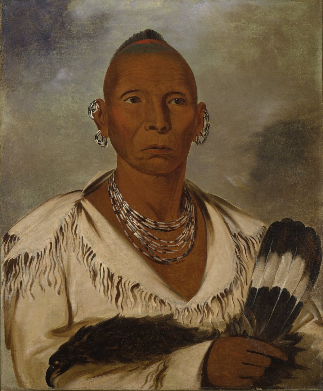 Múk-a-tah-mish-o-káh-kaik, Black Hawk, huomattava sac-heimon päällikkö tekijältä George Catlin