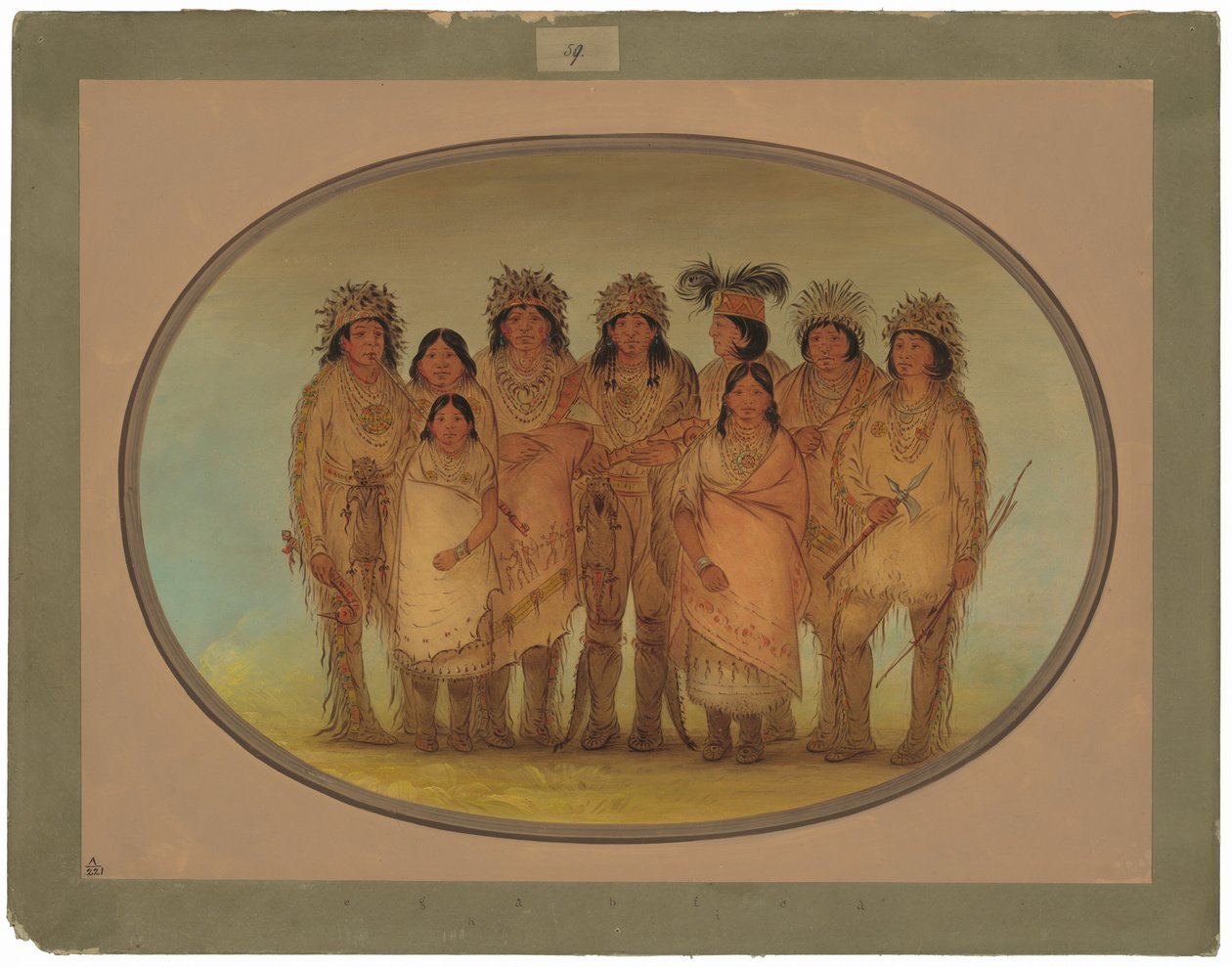 Yhdeksän Ojibbeway-intiaania Lontoossa tekijältä George Catlin