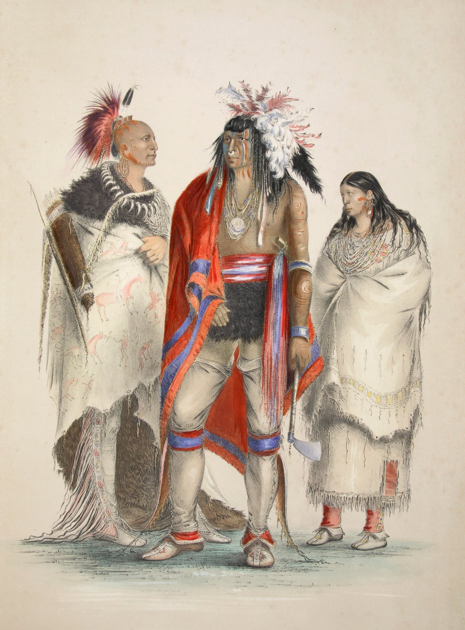 Pohjois-Amerikan intiaanit, pub. 1845 värilitografia. tekijältä George Catlin