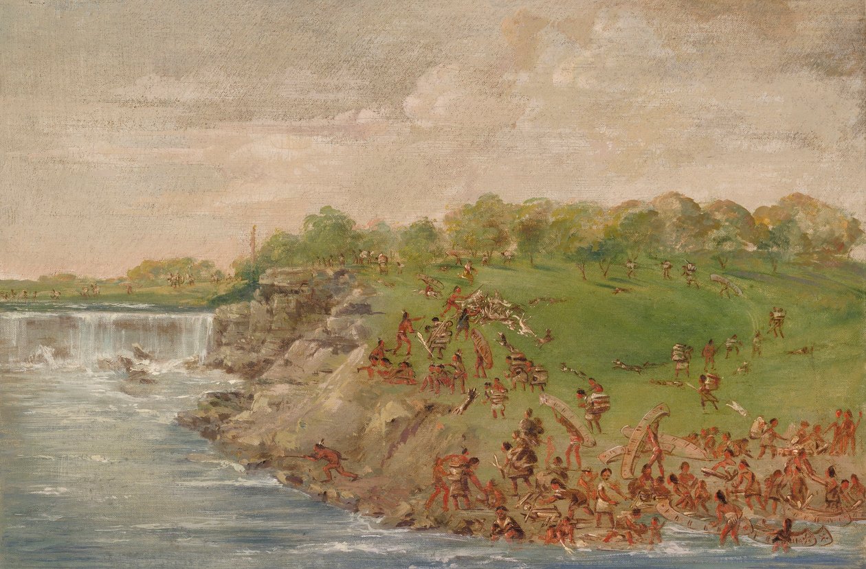 Ojibwa Portaging ympäri Falls of St. Anthony tekijältä George Catlin